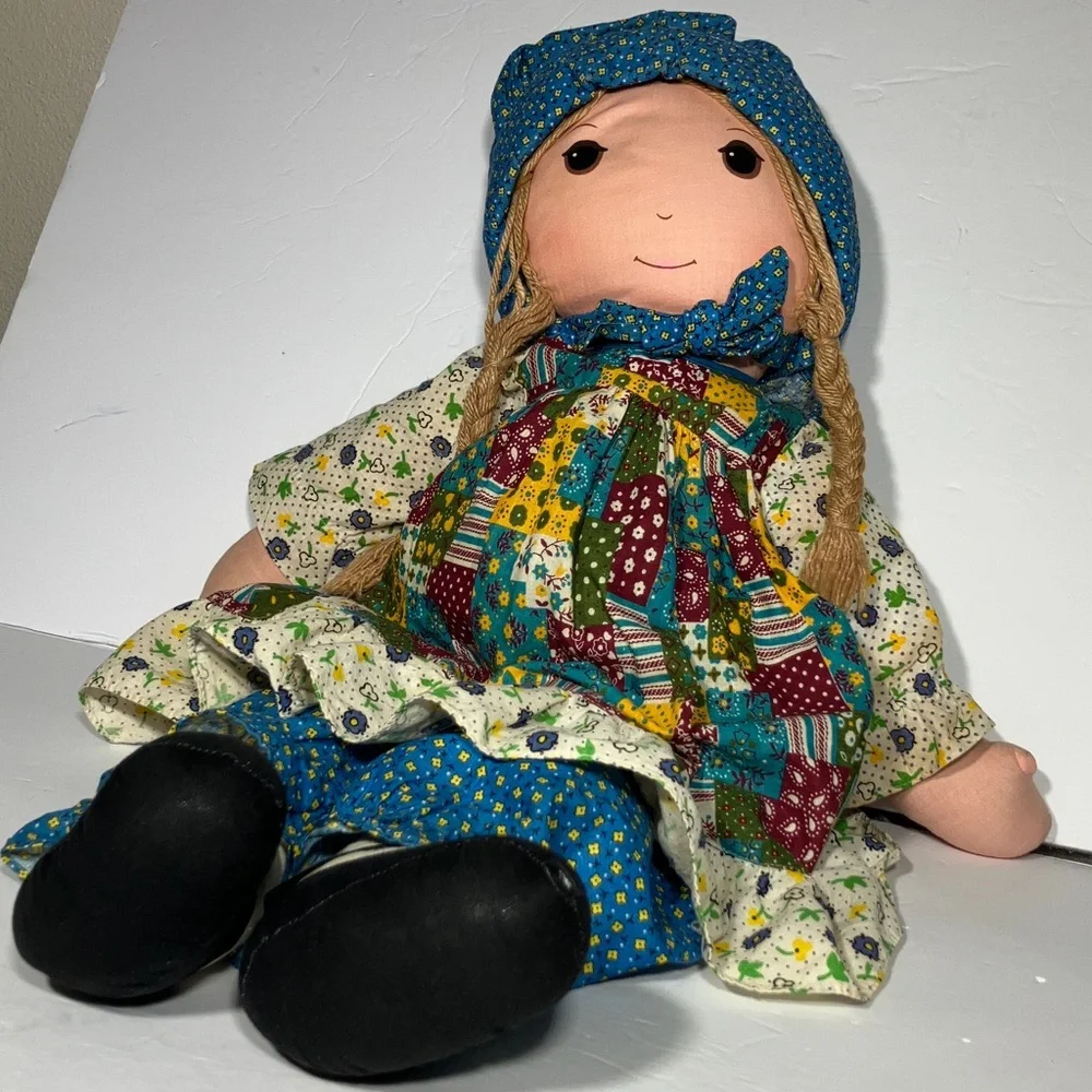 Handmade Patchwork Rag Doll in Blue Outfit
